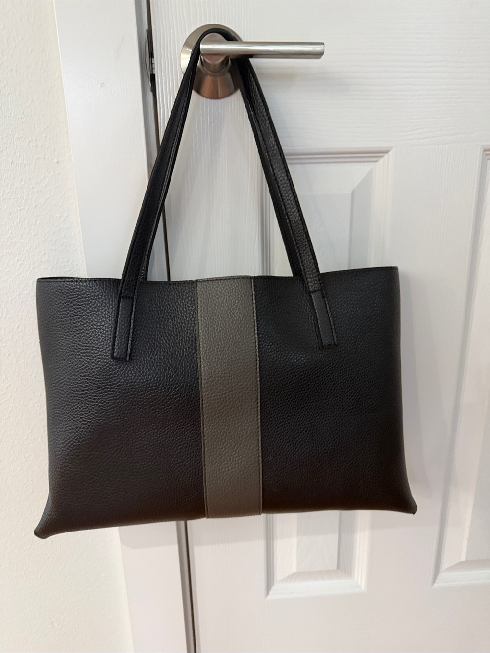 Vince Camuto Black Tote Bag with Gray Center Stripe
